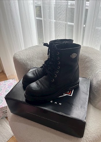 Harley Davidson HARLEY Siyah Deri Biker Botlar Yüksek Topuklu