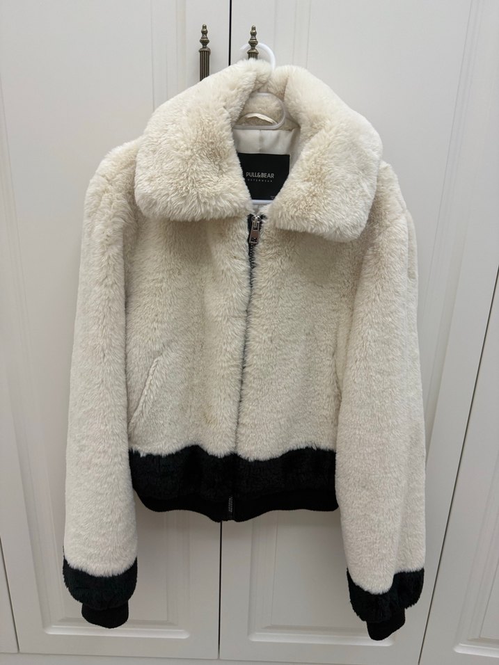 Kadın krem Midi Peluş Kaban - Görsel 5