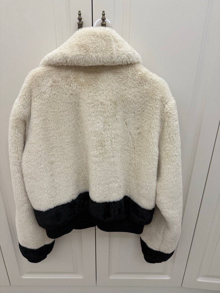 Kadın krem Midi Peluş Kaban - Görsel 4