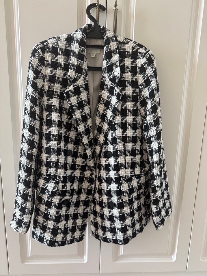 Gri Ekoseli Kadın Blazer Ceket - Görsel 3