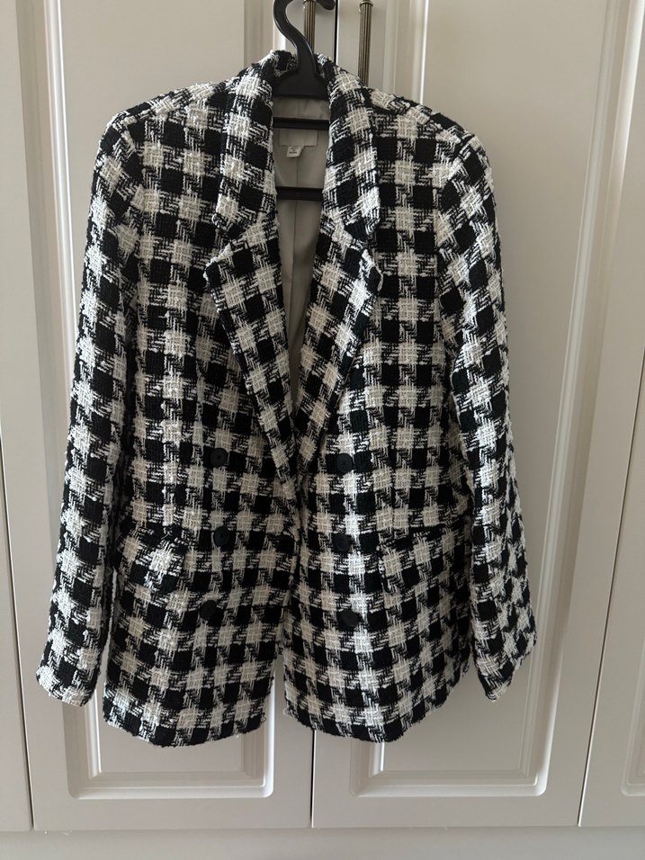 Gri Ekoseli Kadın Blazer Ceket - Görsel 2