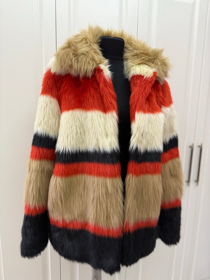 Çizgili Bohem ski kürk - Görsel 5