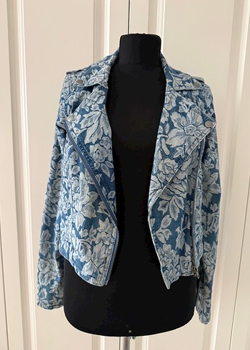 Çiçek Desenli Jean Ceket - Görsel 3