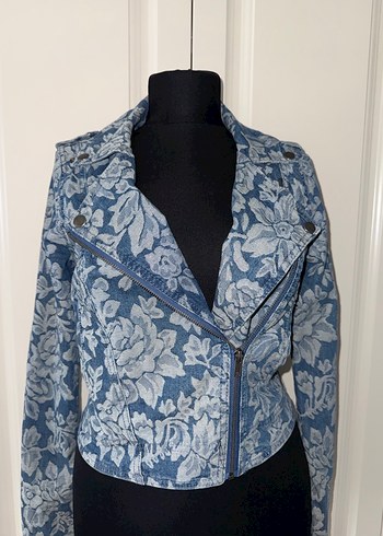 Çiçek Desenli Jean Ceket - Görsel 7