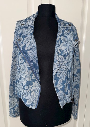 Çiçek Desenli Jean Ceket - Görsel 2