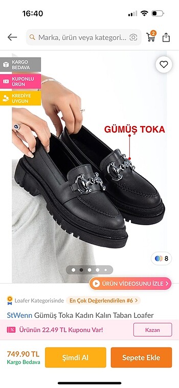 Gümüş tokalı loafer ayakkabı babet