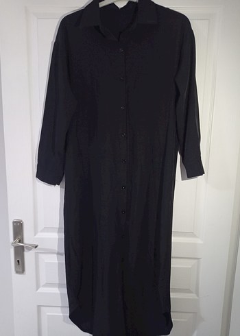 Siyah Düğmeli Uzun Keten Tunik - Görsel 3