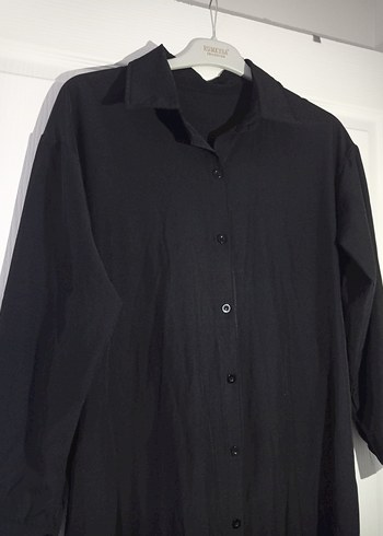 Siyah Düğmeli Uzun Keten Tunik - Görsel 6