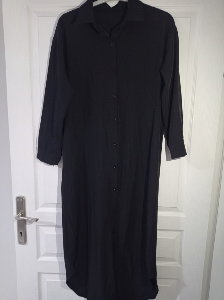 Siyah Düğmeli Uzun Keten Tunik - Görsel 3