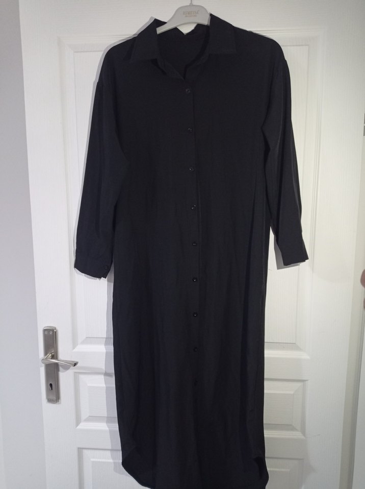 Siyah Düğmeli Uzun Keten Tunik - Görsel 2