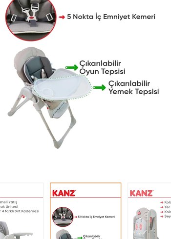 Gri Katlanabilir Mama Sandalyesi - Görsel 4