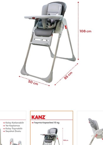 Gri Katlanabilir Mama Sandalyesi - Görsel 7