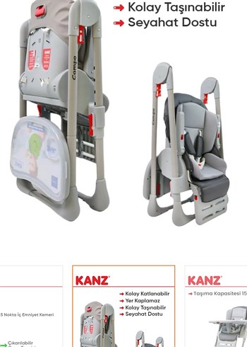 Gri Katlanabilir Mama Sandalyesi - Görsel 2