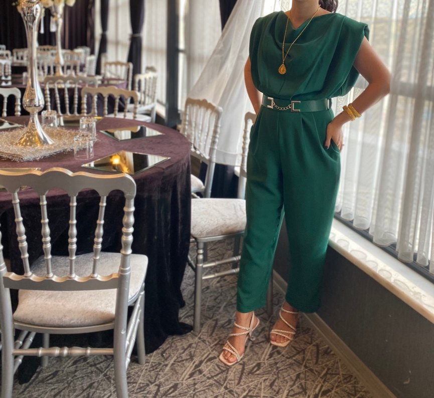 Yeşil Kemerli Saten Tulum - Görsel 2