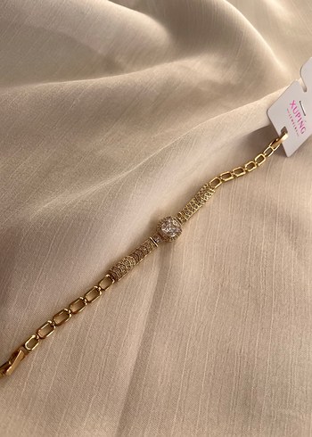zirkon taşlı gold kaplama baget bileklik - Görsel 2