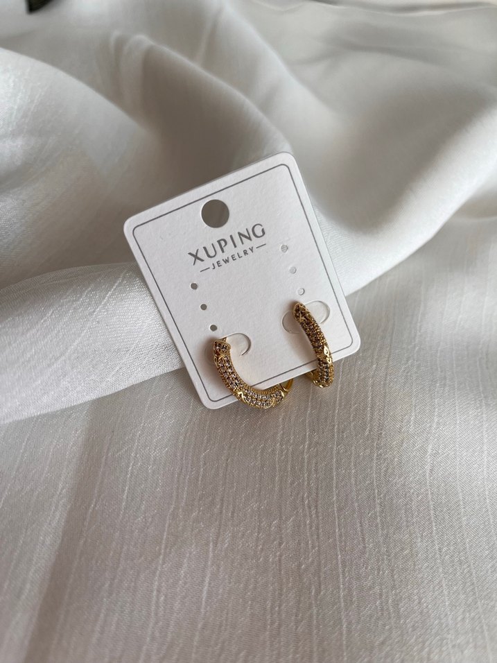 Zincir Detaylı Mini   gold kaplama küpe - Görsel 2