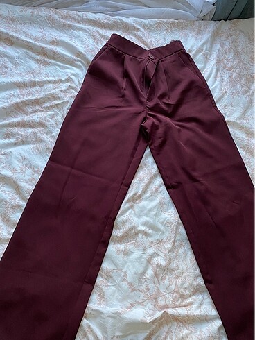 36 Beden bordo Renk Stradivarius Wide Leg Borda Pantolon