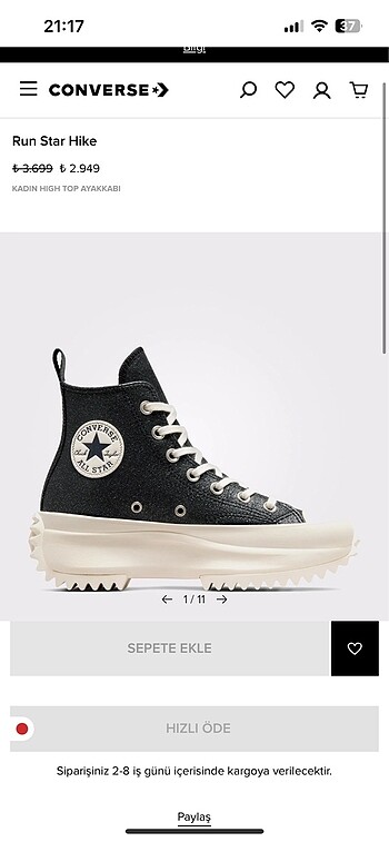 Converse run star hike siyah
