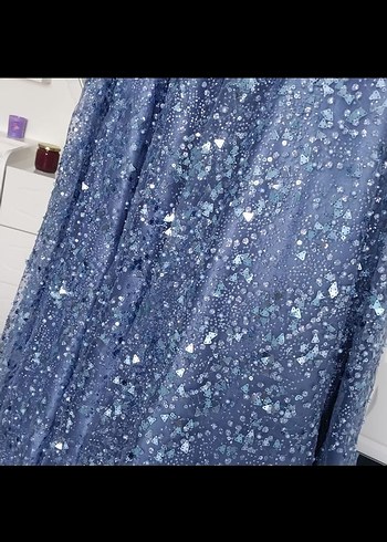 Mavi Uzun Kollu Drapeli Abiye Elbise - Görsel 4