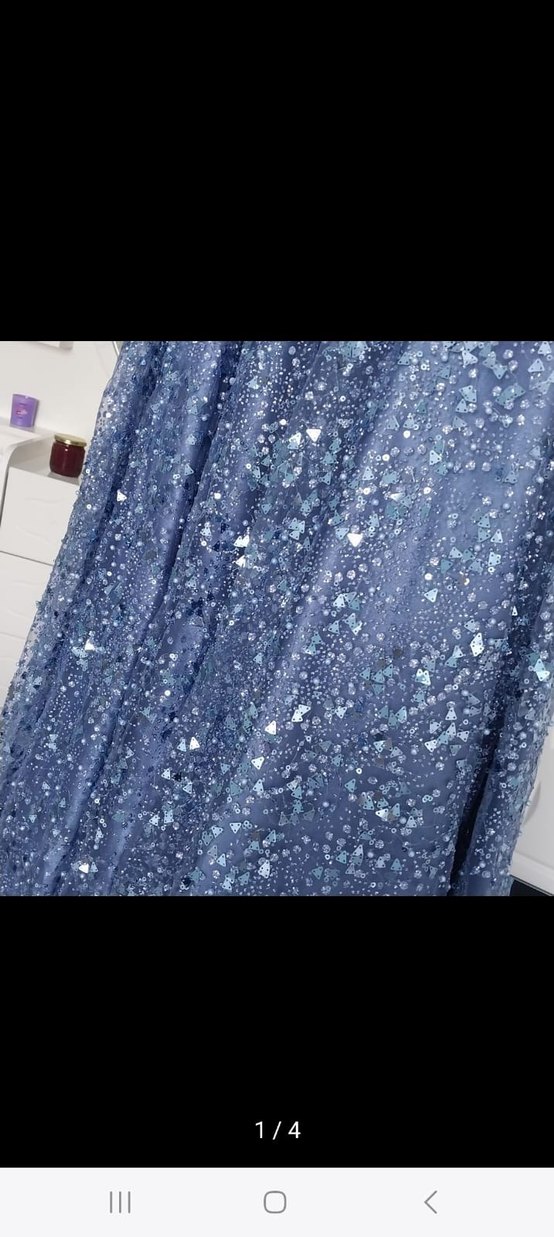 Mavi Uzun Kollu Drapeli Abiye Elbise - Görsel 4