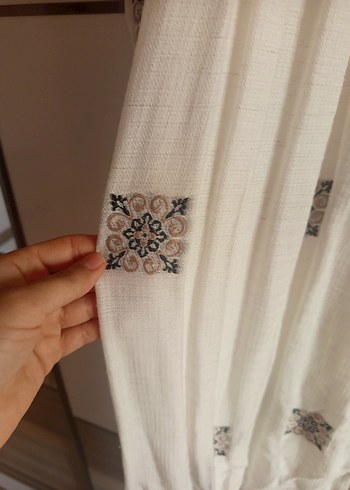 Nakışlı Bohem Uzun Kollu Beyaz Elbise - Görsel 3