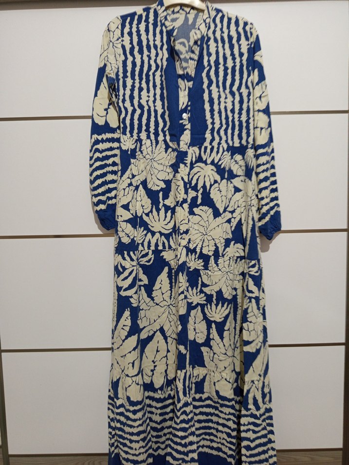 Mavi Batik Desenli Uzun Bohem Elbise - Görsel 3