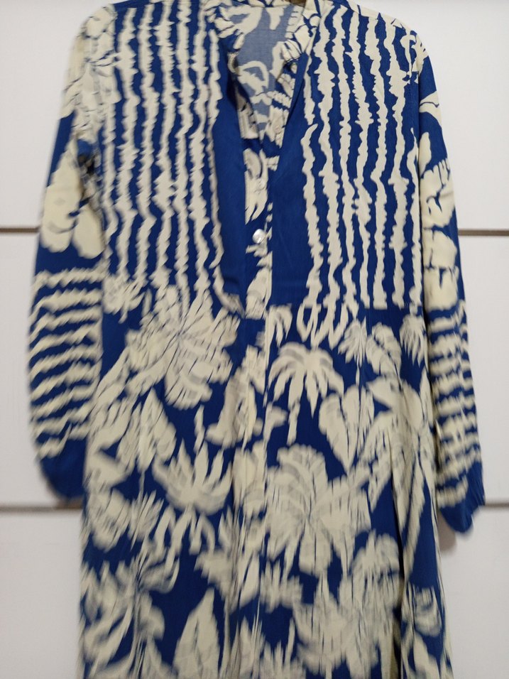 Mavi Batik Desenli Uzun Bohem Elbise - Görsel 2