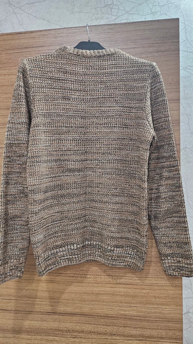 Erkek Kahverengi Triko Bisiklet Yaka Kazak - Görsel 4