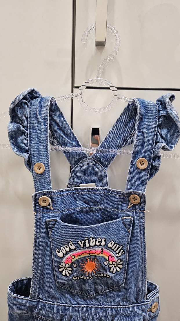 Nakışlı Mavi Kot Elbise - Görsel 5