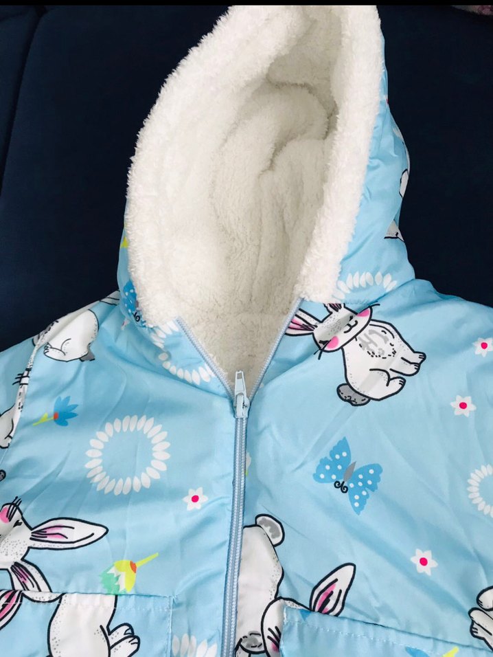 Kürklü Kapüşonlu Mavi Kız Çocuk Montu - Görsel 2