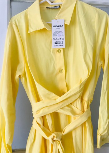 Sarı Uzun Pamuklu Cotton elbise - Görsel 4