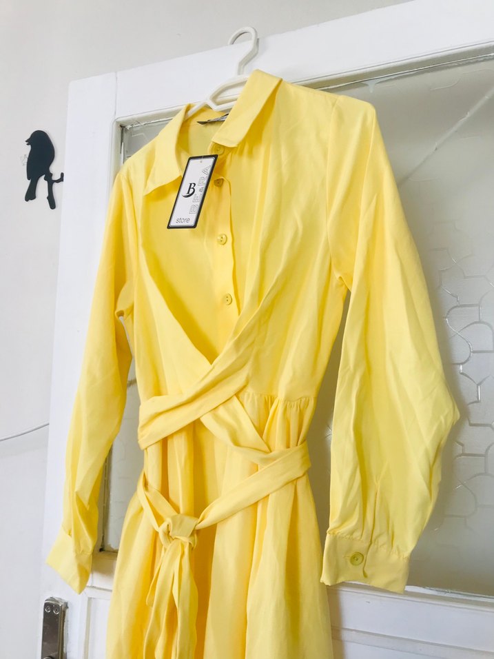 Sarı Uzun Pamuklu Cotton elbise - Görsel 2