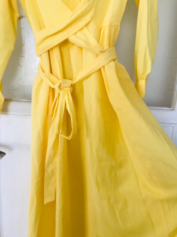 Sarı Uzun Pamuklu Cotton elbise - Görsel 3