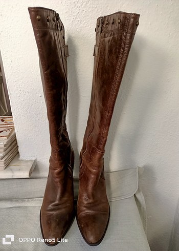 Network marka %100 gerçek deri Kahverengi Yüksek Topuklu Çizme - Görsel 10