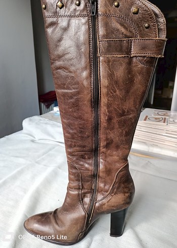 Network marka %100 gerçek deri Kahverengi Yüksek Topuklu Çizme - Görsel 13