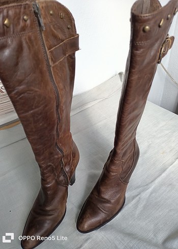 Network marka %100 gerçek deri Kahverengi Yüksek Topuklu Çizme - Görsel 12