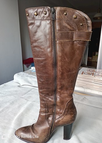Network marka %100 gerçek deri Kahverengi Yüksek Topuklu Çizme - Görsel 14