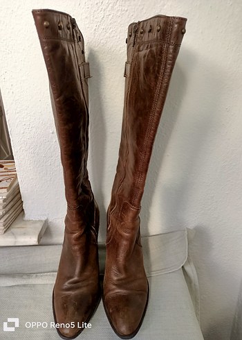 Network marka %100 gerçek deri Kahverengi Yüksek Topuklu Çizme - Görsel 8