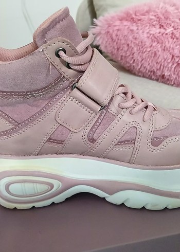 38 Beden Pembe Platform Topuklu Bağcıklı Sneakers