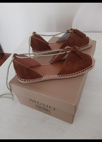 Mudo hakiki deri süet espadril - Görsel 3