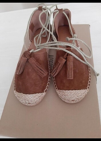 Mudo hakiki deri süet espadril - Görsel 6