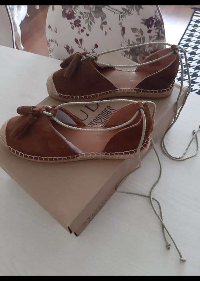 Mudo hakiki deri süet espadril - Görsel 2