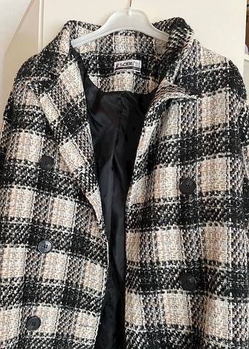 Düğmeli Kareli Midi Kadın Kaban - Görsel 2