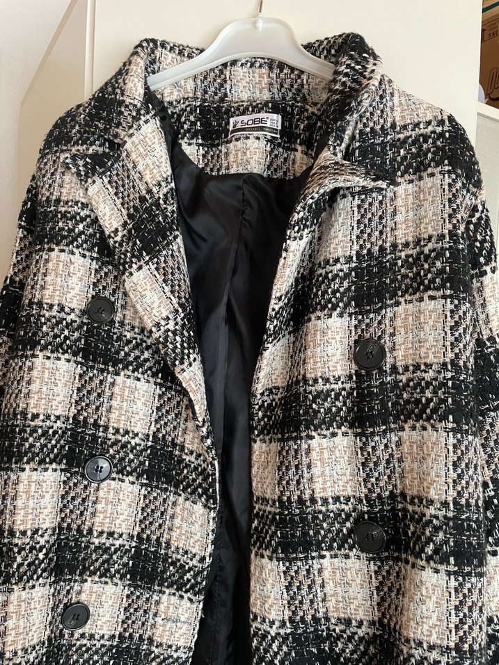 Düğmeli Kareli Midi Kadın Kaban - Görsel 2