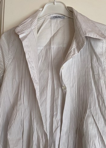 Kadın Beyaz Keten Pileli Uzun Kollu Gömlek - Görsel 2