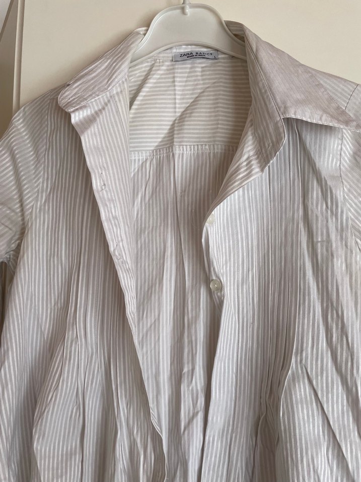 Kadın Beyaz Keten Pileli Uzun Kollu Gömlek - Görsel 2