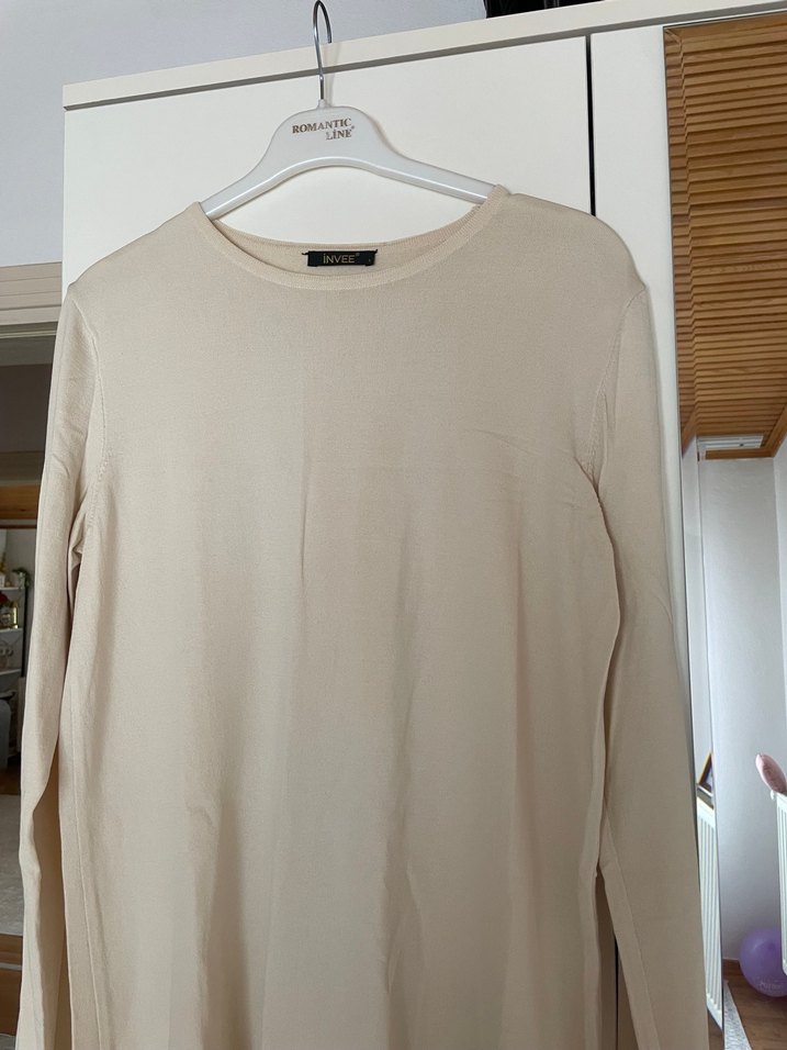 Bej Uzun Kollu Midi Kadın Tunik - Görsel 2