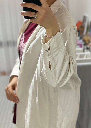 Düğmeli Beyaz Pamuklu Kadın Gömlek - Görsel 3