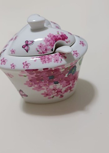 Pembe Çiçek Desenli Seramik şekerlik