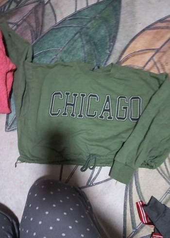 Yeşil, Baskılı Kadın Sweatshirt crop